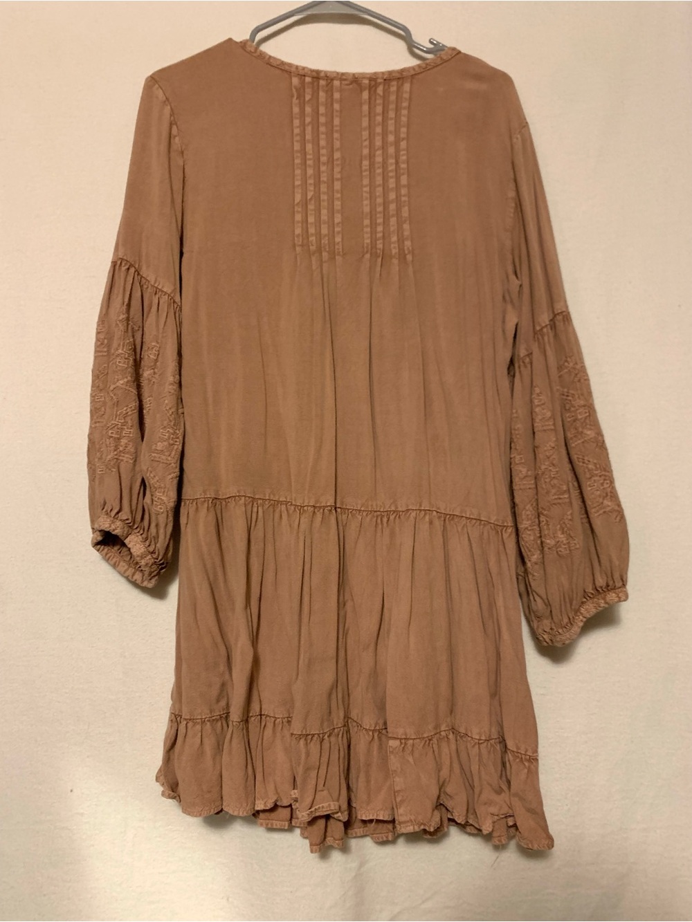 Solitaire Dusty Pink Embroidered Pin Tuck Boho Tiered Peasant Dress L - Picture 7 of 9